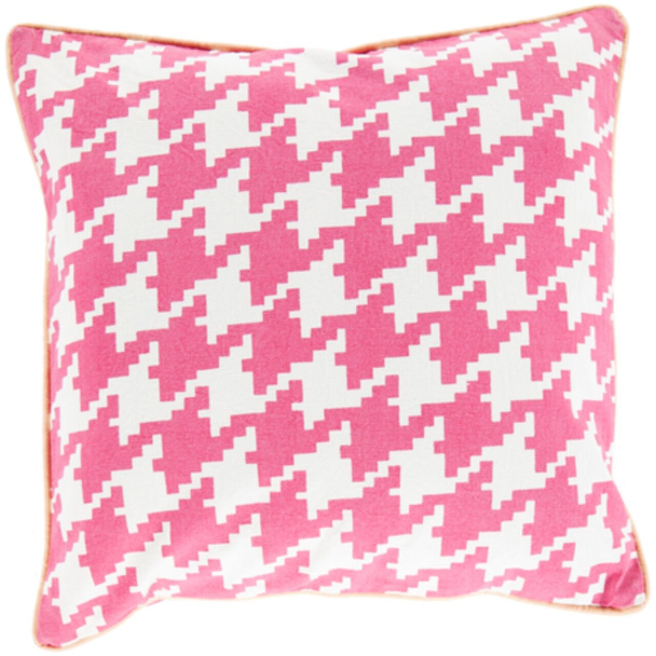 Tiwari Home 22" Pink and White Houndstooth Pattern Throw Pillow Cover